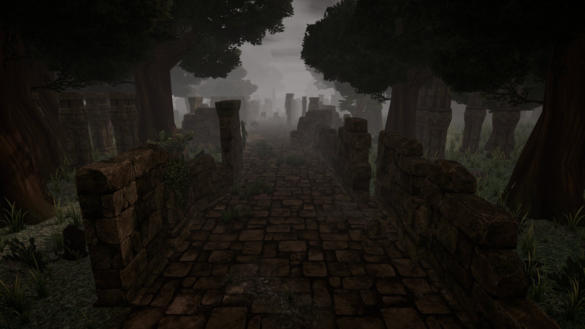 A ruined road through broken walls